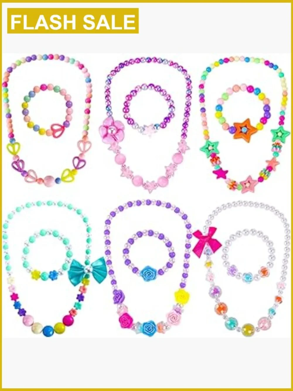 6-Piece Girls Necklace & Bracelet Set, Beaded Toddler Dress-Up Jewelry